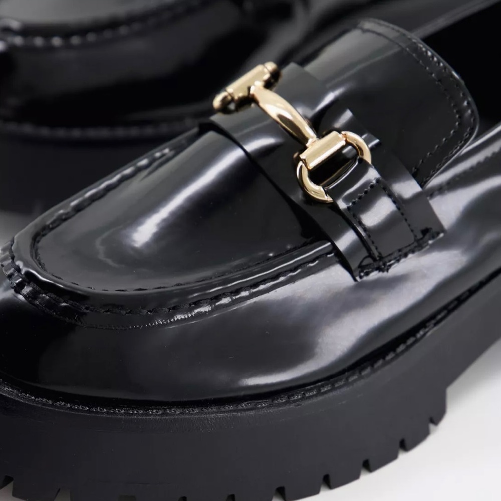 ASOS glossy chunky loafers in black.
